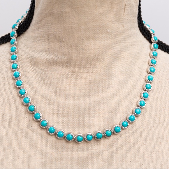 Source Unknown Jewelry - Luxury turquoise tennis necklace diamond cut sterling silver 18”